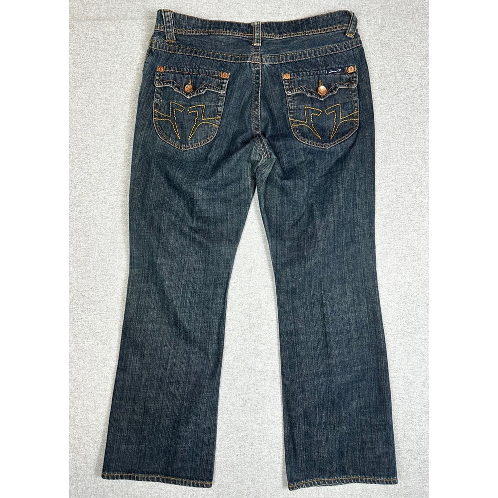 Seven7 Bootcut Jeans Mens‎ 34x32 Dark Wash Blue Denim Button Flap Pockets